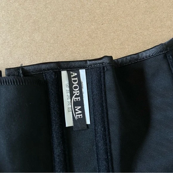 Adore Me Black Boned Corset Women’s Small Satin Black Laced Up Strapless Bustier - Picture 3 of 10